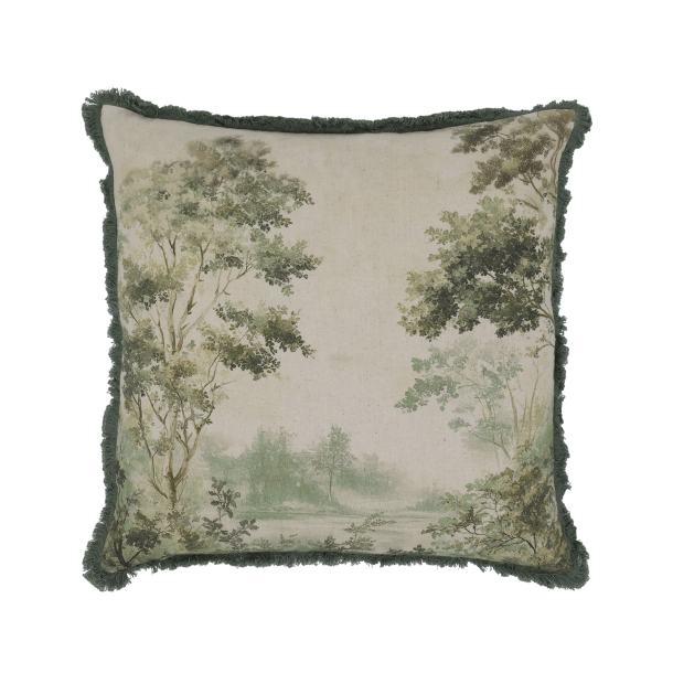 Chic Antique Aix Pudebetr�k m. frynser og print L50/B50 cm Creme og oliven