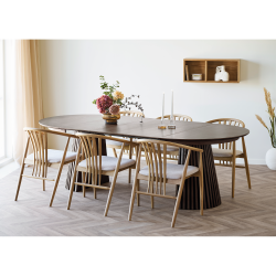 House Nordic Osaka Spisebord, egefiner, Smoked, inkl. tre till�gsplader �120x120-160-200-240x75 cm