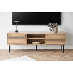 House Nordic Kyoto TV-b�nk, 2 l�ger, 2 hylder, egefiner, natur, sorte metalben 150x40x50 cm