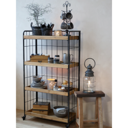 Chic Antique,Reol p hjul m. 4 tr skuffer, Natur