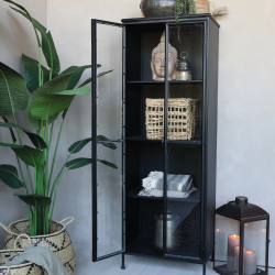 Chic Antique, Vitrineskab m. 2 lger og hylder, Antique Sort, H184 cm. 