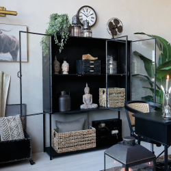 Chic Antique, Vitrineskab m. 3 lger og hylder, Antique Sort, H175 cm. 