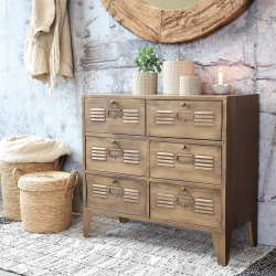 Chic Antique Kommode m. 6 skuffer H77,5/L70/B34 cm. Antique messing