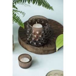 Ib Laursen Fyrfads stage i glas med elegante bobler, Mrk Brun