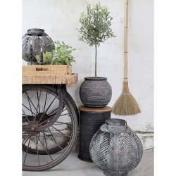 Chic Antique Lanterne m. blad dekor, H33 cm, Antique zink