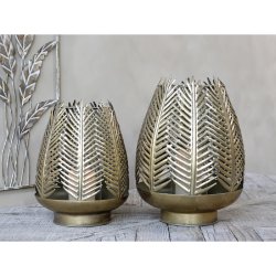 Chic Antique Hurricane m. blad dekor, H38 cm, Antique messing