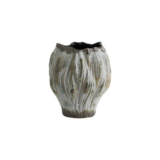 Nordal HENRY vase i keramik, H25,5 cm, Brun/Hvid/Grn