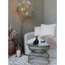 Chic Antique Sidebord m. glasplade, H40 cm. Messing