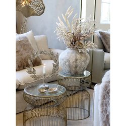 Chic Antique Sidebord m. glasplade, H51 cm. Messing