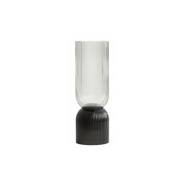 Nordal RIVA Lysestage/vase i glas m/riller, H36 cm, Sort